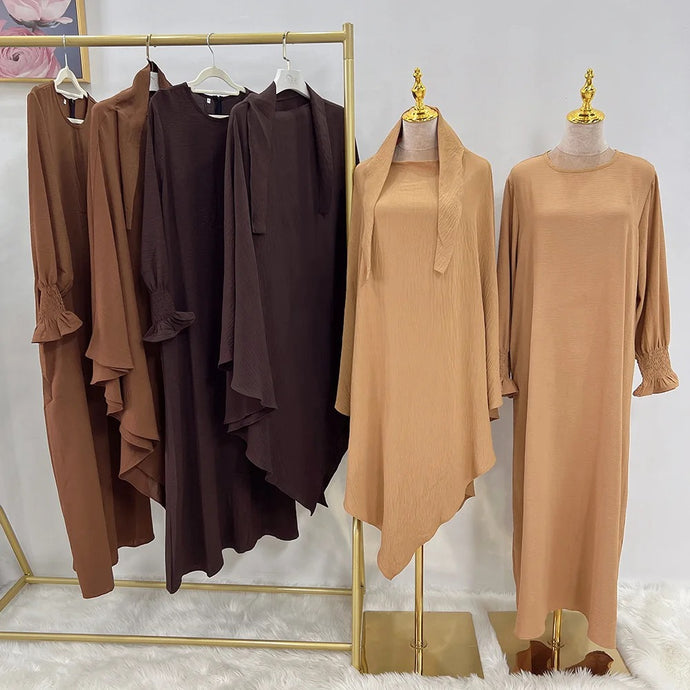 Nude Brown Khimar Abaya Set