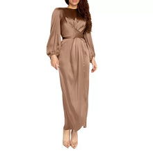 Load image into Gallery viewer, Brown Nelle Satin Abaya
