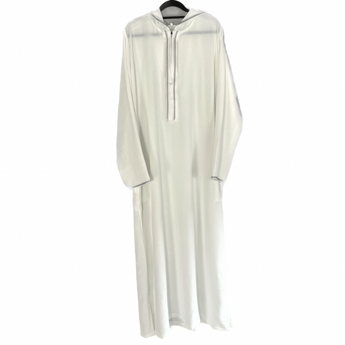 Mens Moroccan Hooded Thobe Off-White